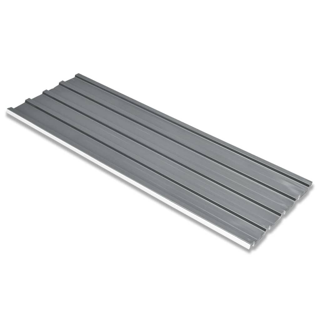 Painéis de telhado 12 pcs em aço galvanizado cinzento