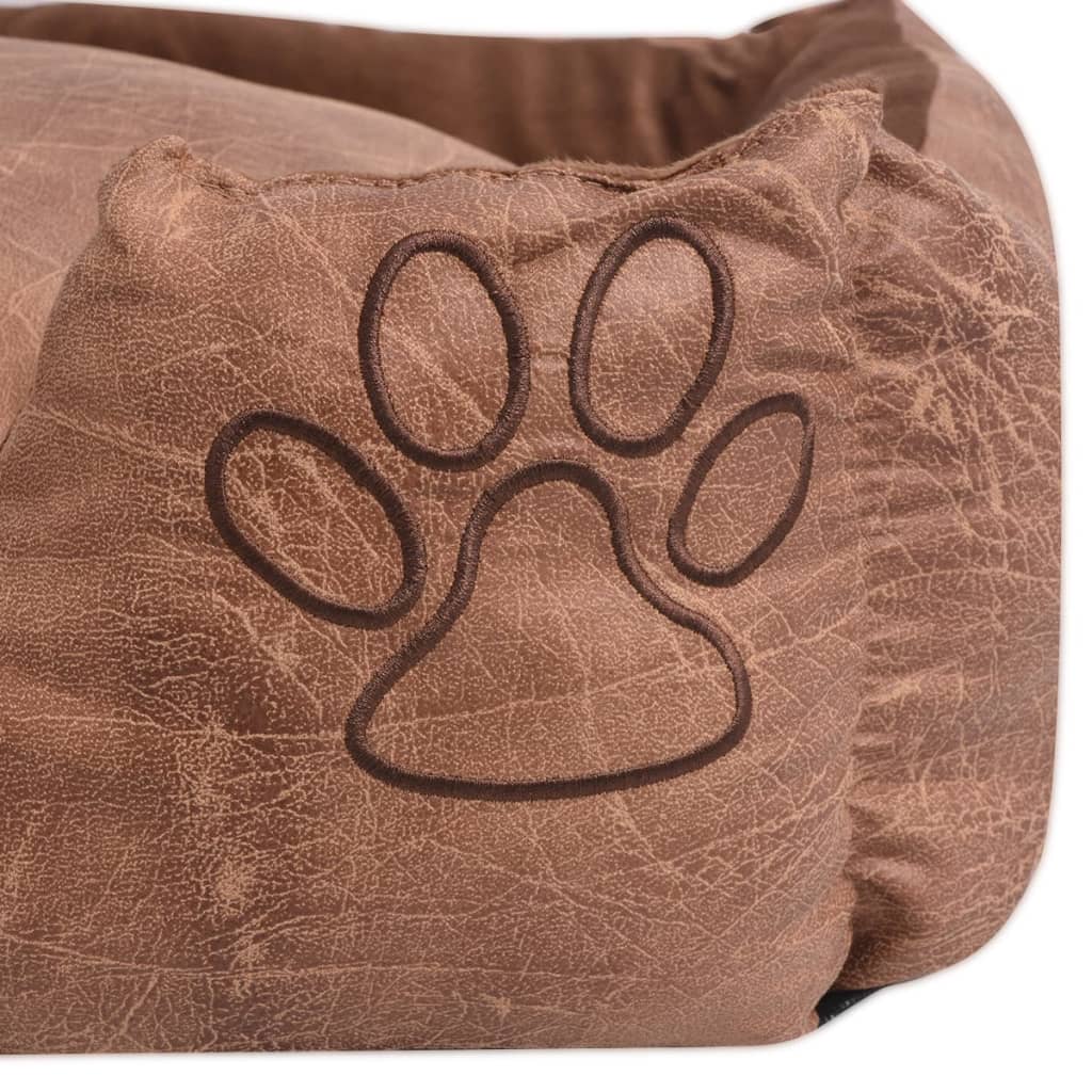 Cama para cães com almofada couro artificial PU tamanho M bege