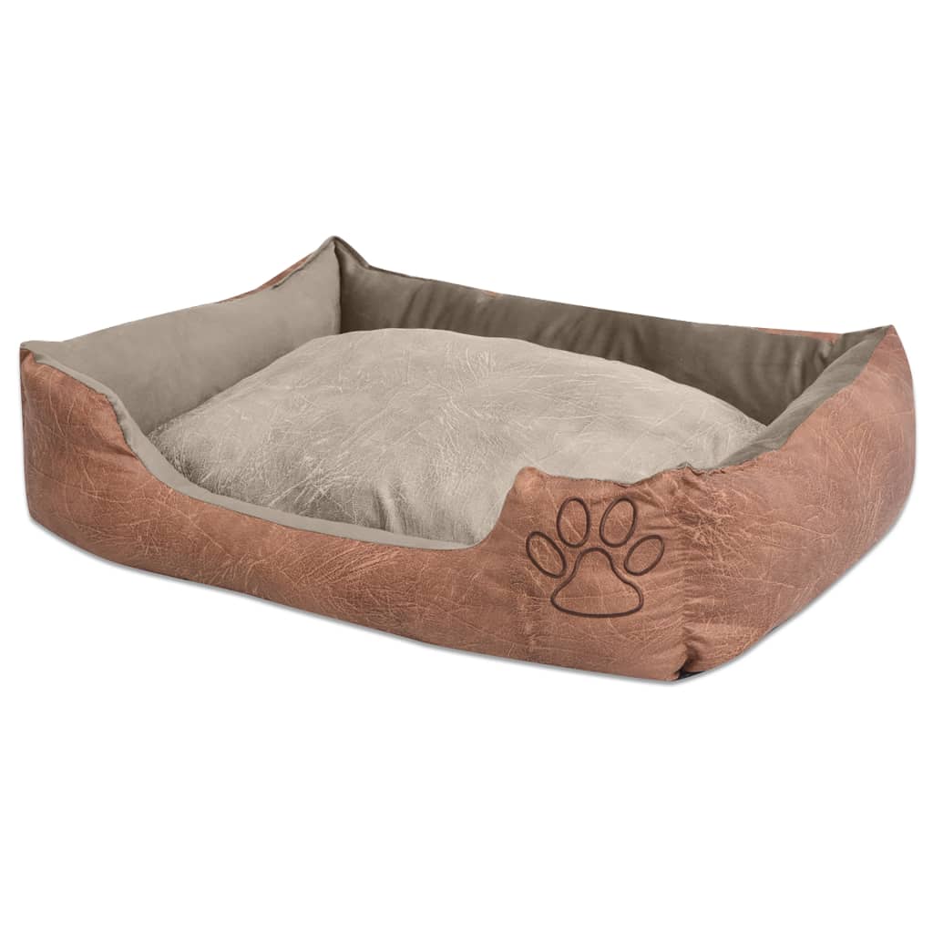 Cama para cães com almofada couro artificial PU tamanho XL bege