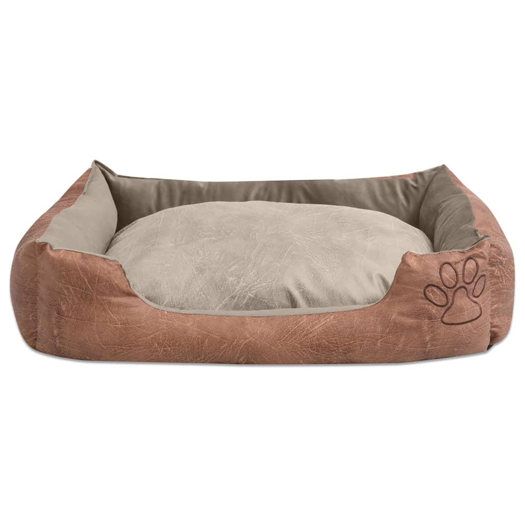 Cama para cães com almofada couro artificial PU tamanho XL bege