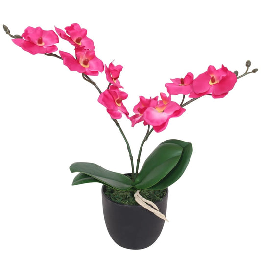 Planta orquídea artificial com vaso 30 cm vermelho