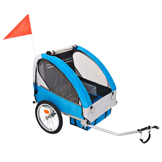 Atrelado de bicicleta cinzento e azul 30 kg