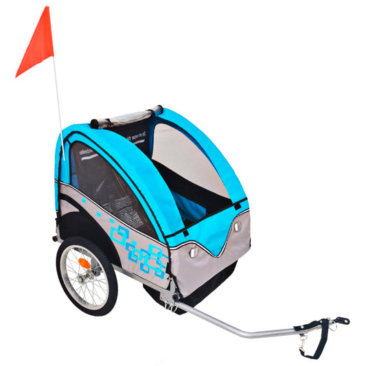 Atrelado de bicicleta cinzento e azul 30 kg