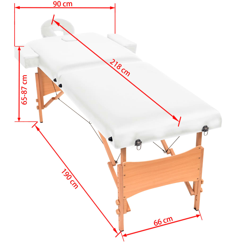 Mesa de massagem dobrável de 2 zonas 10 cm espessura branco