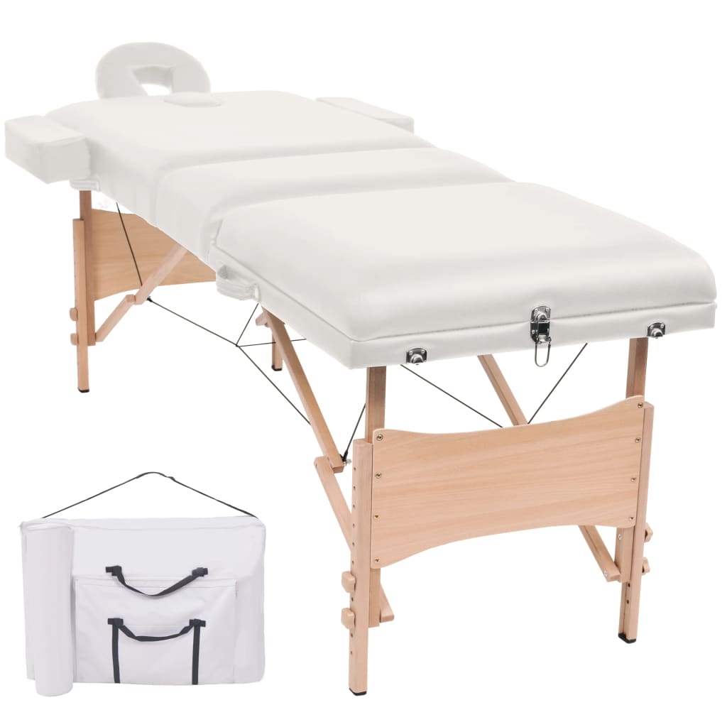 Mesa de massagens dobrável 3 zonas 10 cm espessura branco