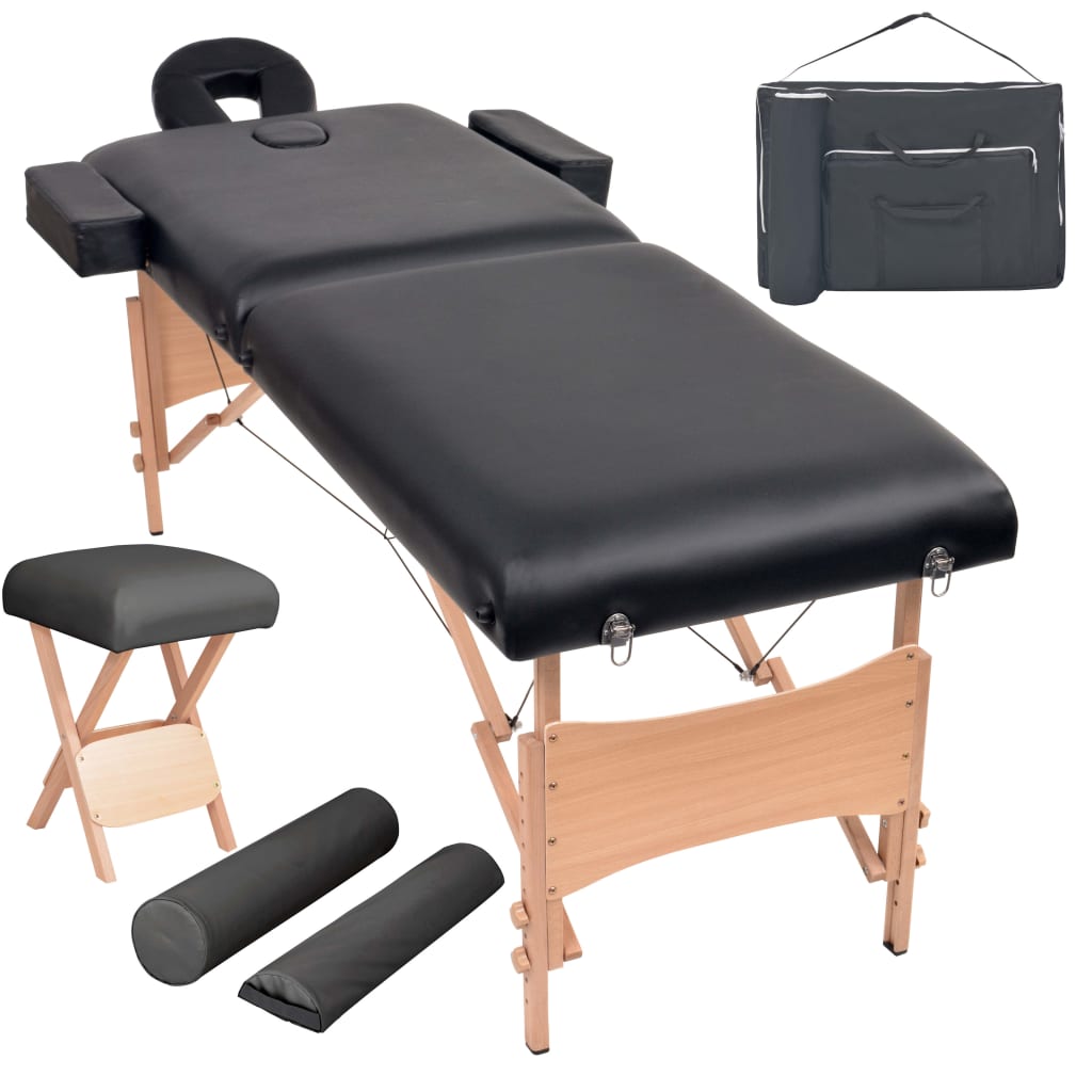 Mesa massagem dobrável 2 zonas + banco 10 cm espessura preto