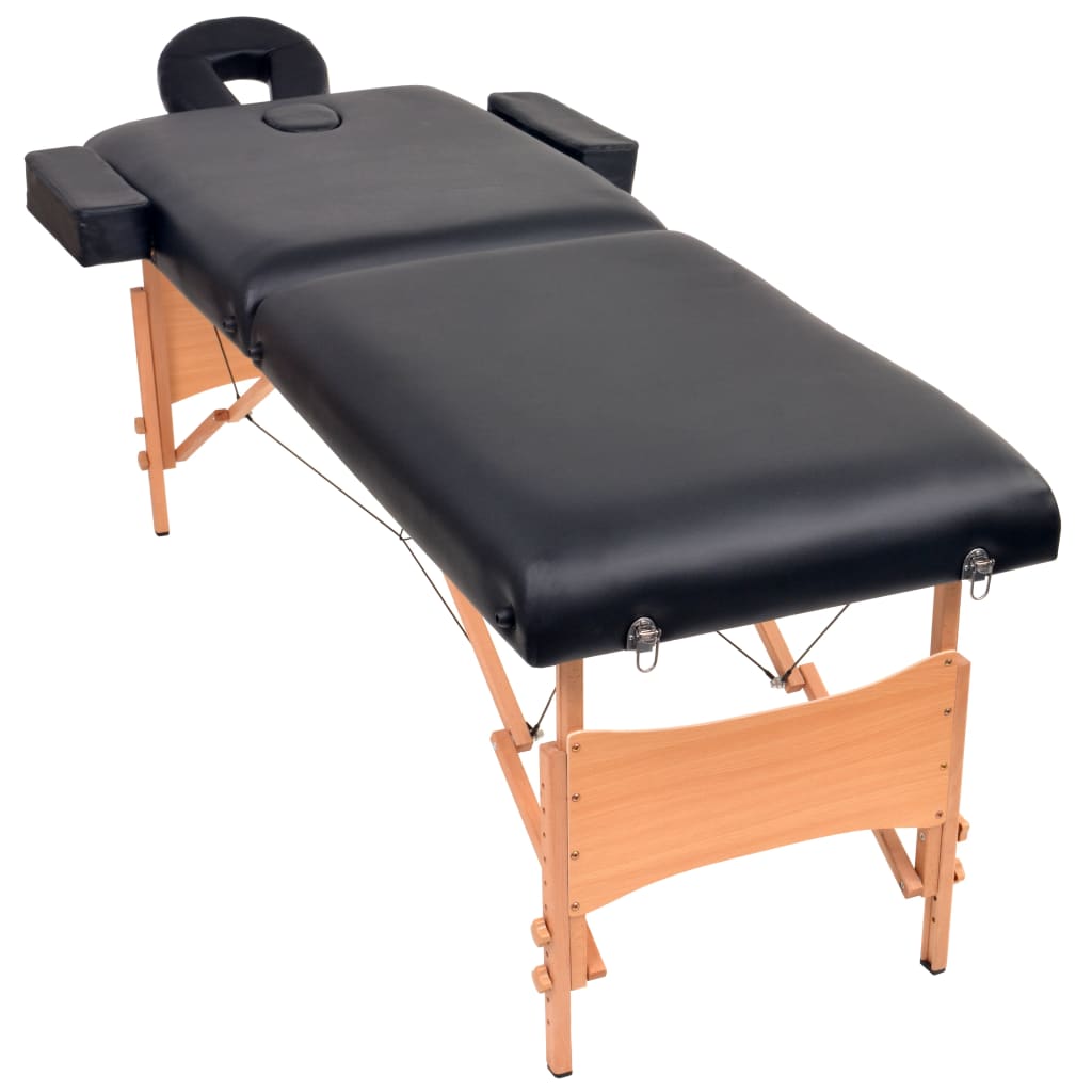 Mesa massagem dobrável 2 zonas + banco 10 cm espessura preto