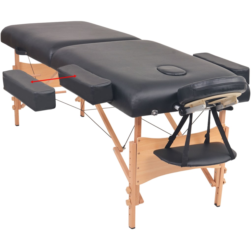 Mesa massagem dobrável 2 zonas + banco 10 cm espessura preto