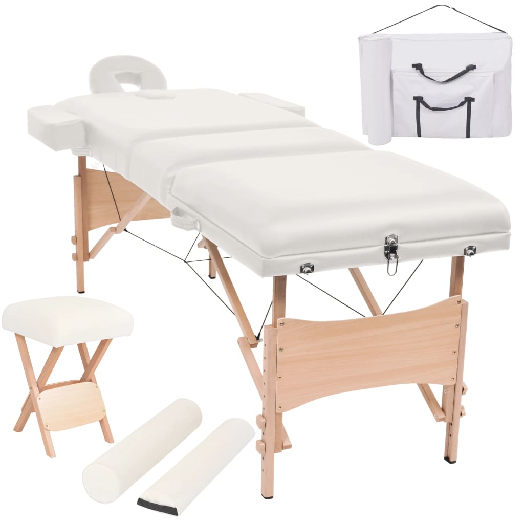 Mesa massagem dobrável 3 zonas + banco 10 cm espessura branco