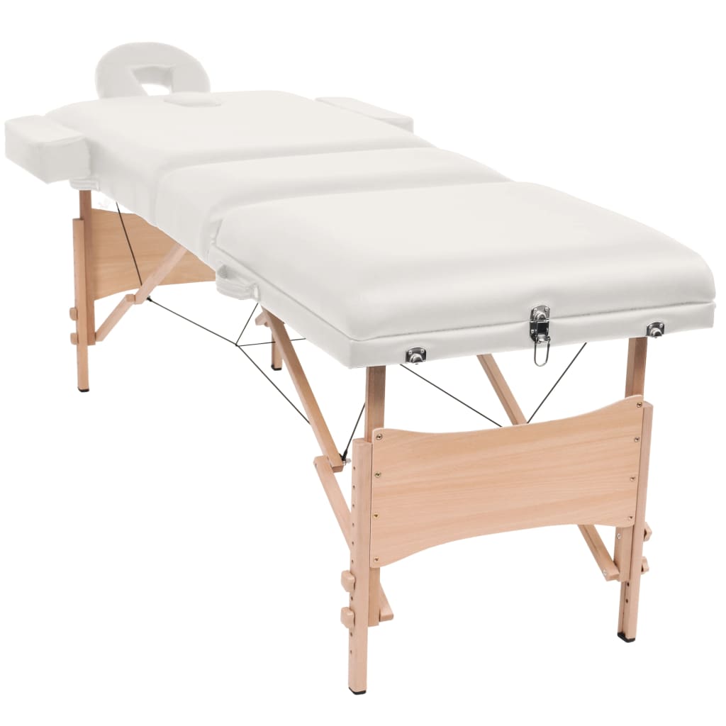 Mesa massagem dobrável 3 zonas + banco 10 cm espessura branco