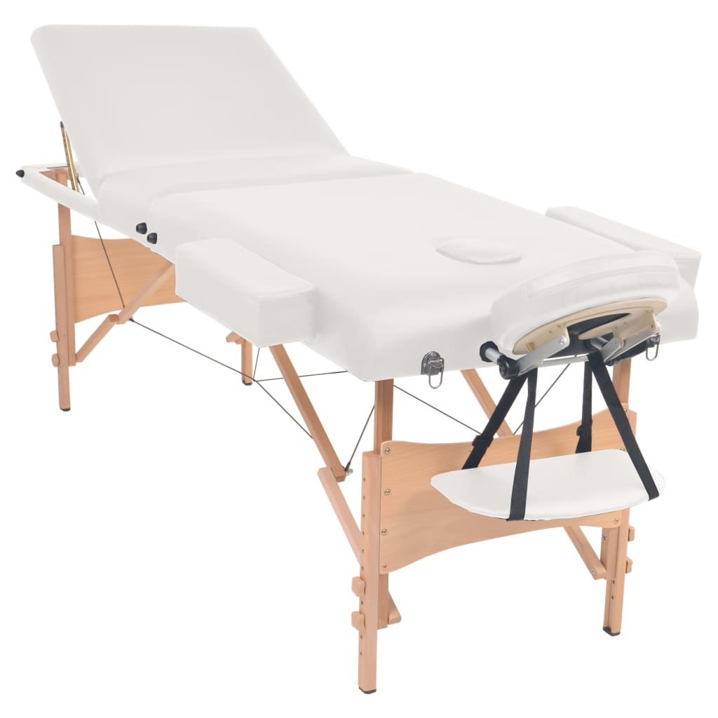 Mesa massagem dobrável 3 zonas + banco 10 cm espessura branco