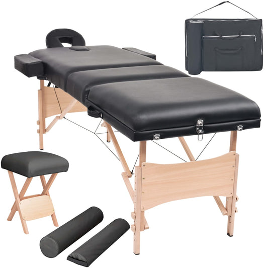 Mesa massagem dobrável 3 zonas + banco 10 cm espessura preto