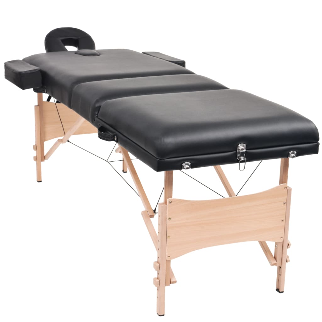 Mesa massagem dobrável 3 zonas + banco 10 cm espessura preto