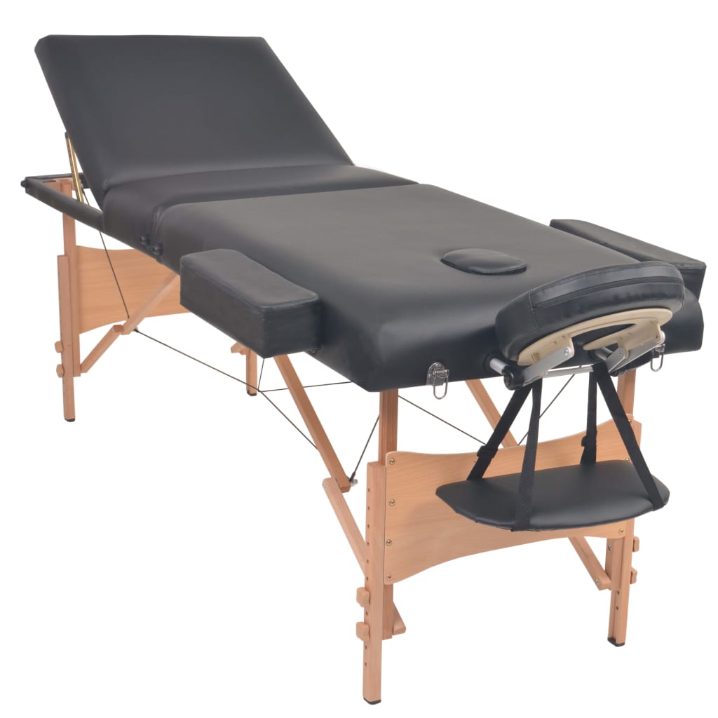 Mesa massagem dobrável 3 zonas + banco 10 cm espessura preto