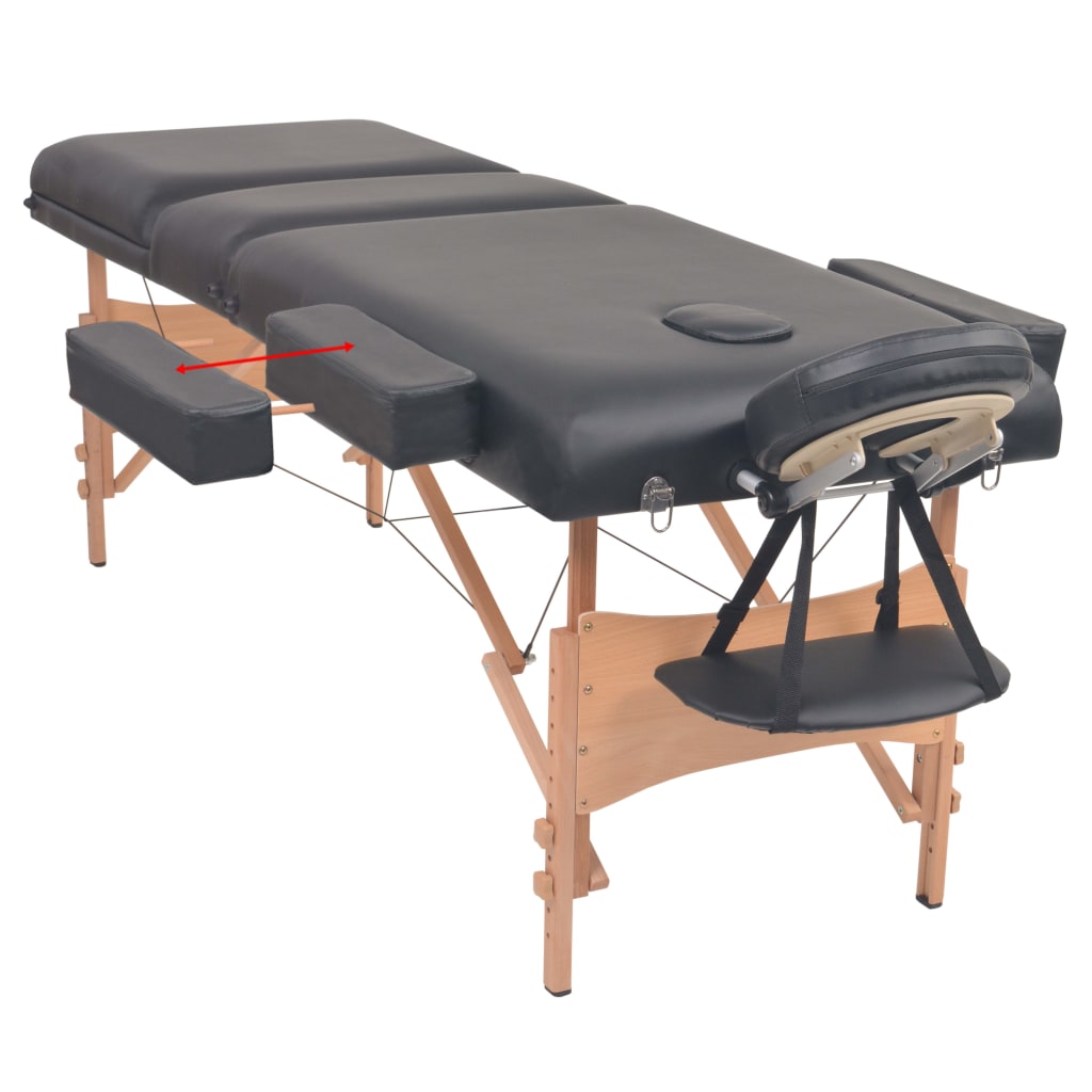 Mesa massagem dobrável 3 zonas + banco 10 cm espessura preto