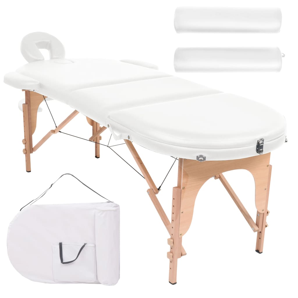 Mesa de massagem dobrável c/ 2 rolos 4cm espessura oval branco