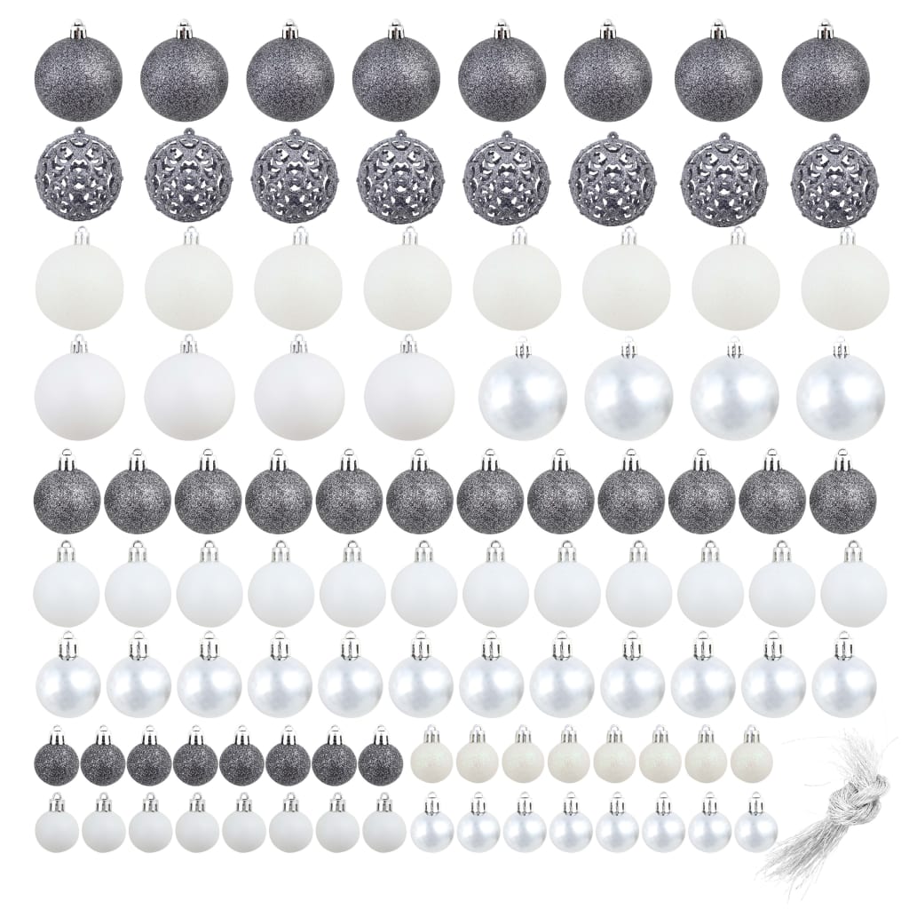 Conjunto de bolas de natal 100 pcs 3/4/6 cm branco/cinzento