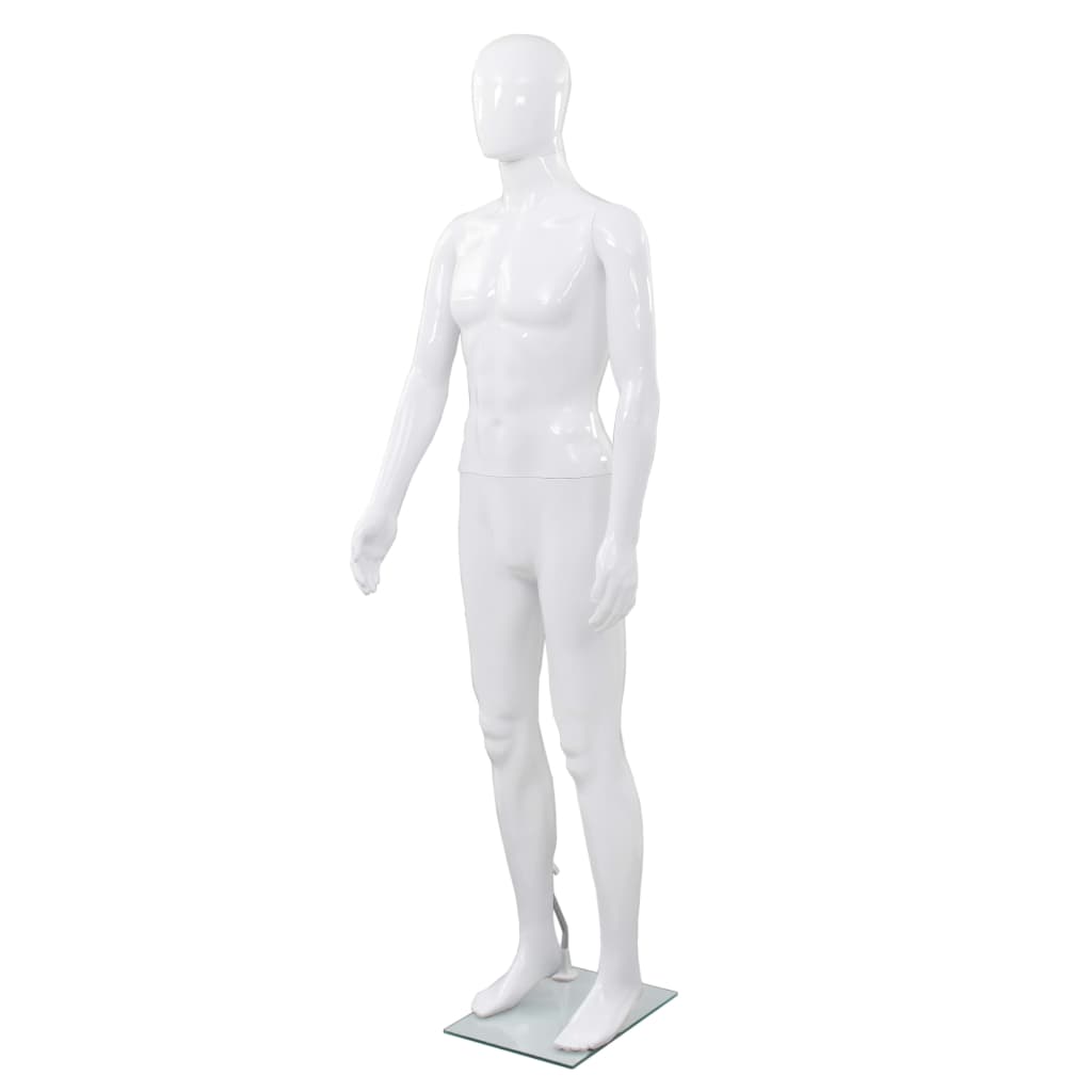 Manequim masculino completo base vidro 185 cm branco brilhante