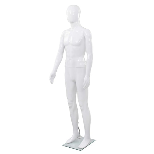 Manequim masculino completo base vidro 185 cm branco brilhante