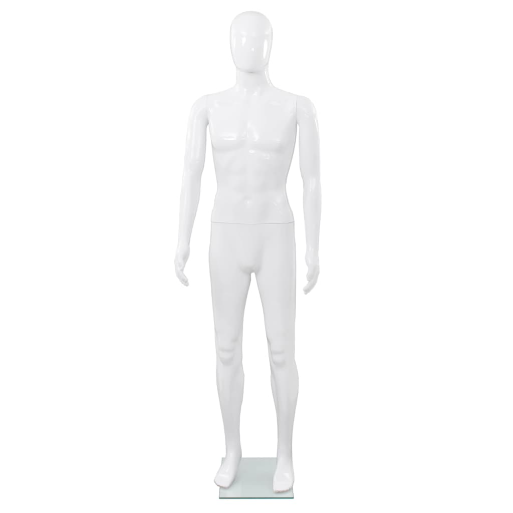 Manequim masculino completo base vidro 185 cm branco brilhante