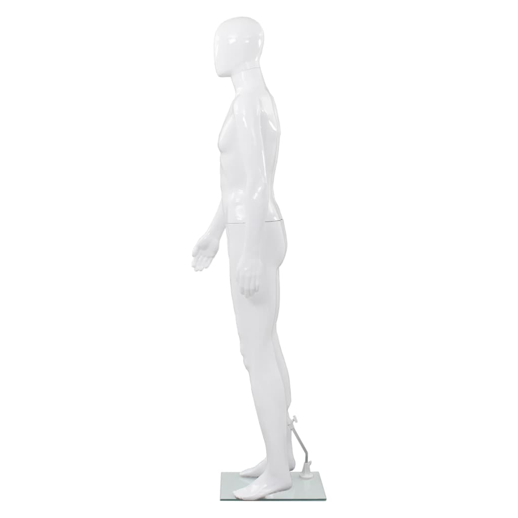 Manequim masculino completo base vidro 185 cm branco brilhante