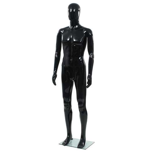 Manequim masculino completo base vidro 185 cm preto brilhante