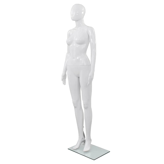 Manequim feminino completo base em vidro 175cm branco brilhante