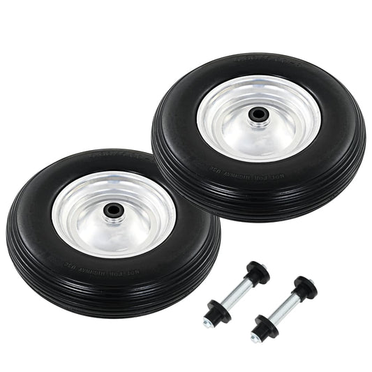 Rodas carrinho de mão c/ eixos 2 pcs PU sólido 4.00-8 390 mm