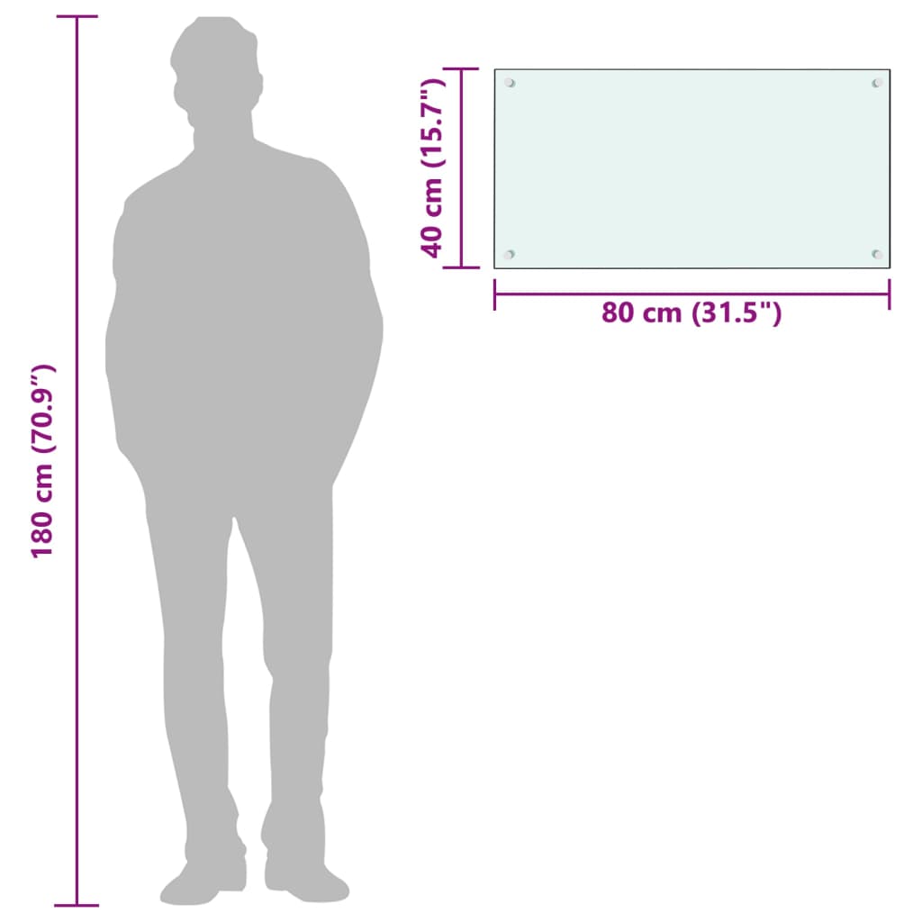 Painel anti-salpicos de cozinha 80x40 cm vidro temperado branco