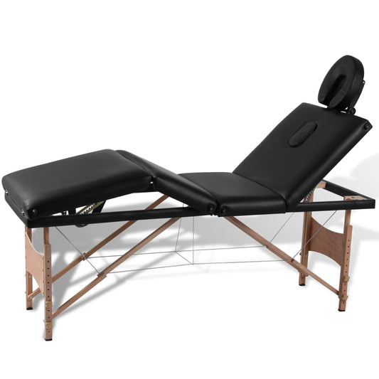 Mesa de massagens dobrável 4 zonas + estrutura de madeira preto