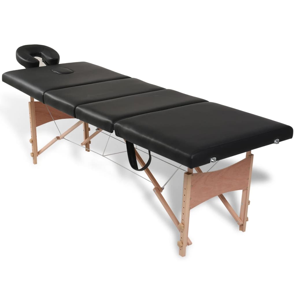 Mesa de massagens dobrável 4 zonas + estrutura de madeira preto