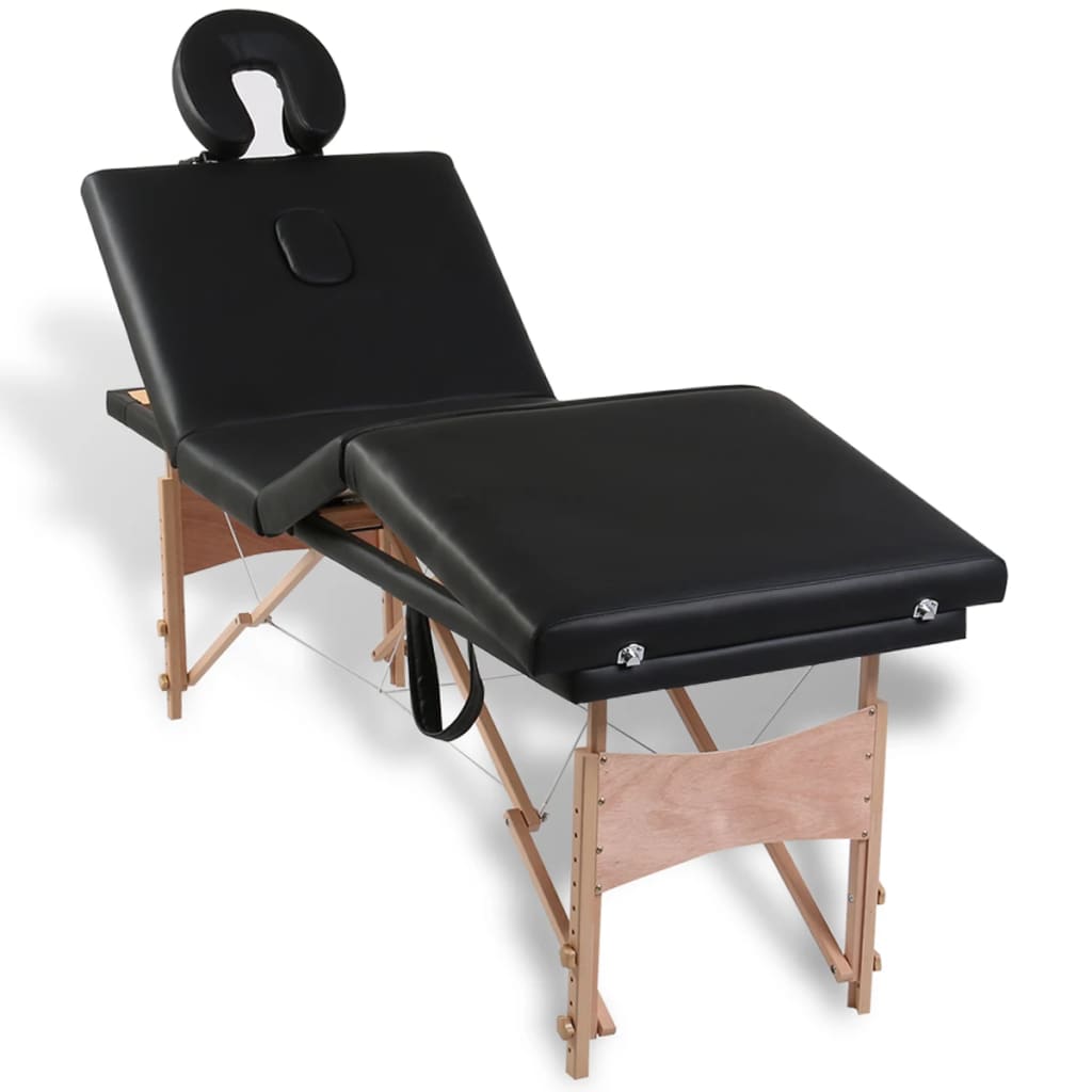 Mesa de massagens dobrável 4 zonas + estrutura de madeira preto