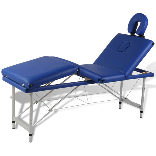 Mesa de massagem, dobrável, em azul, com 4 zonas, estrutura aluminio