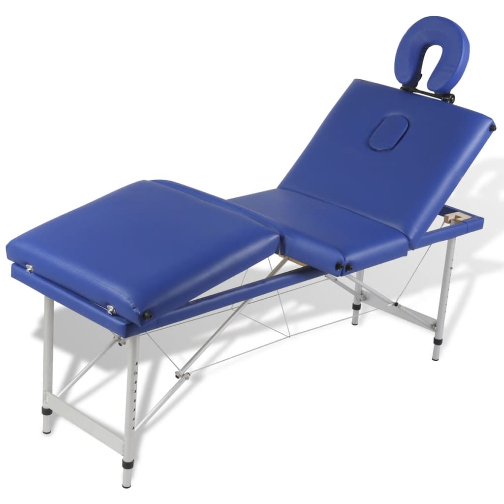 Mesa de massagem, dobrável, em azul, com 4 zonas, estrutura aluminio