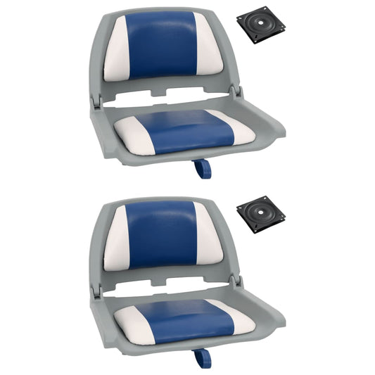 4 pcs conj. assento de barco dobrável com almofada azul/branco