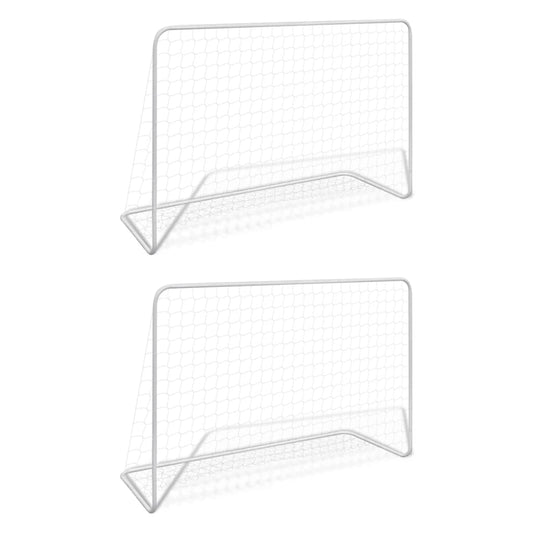 Balizas de futebol com redes 2 pcs aço 182x61x122 cm aço branco