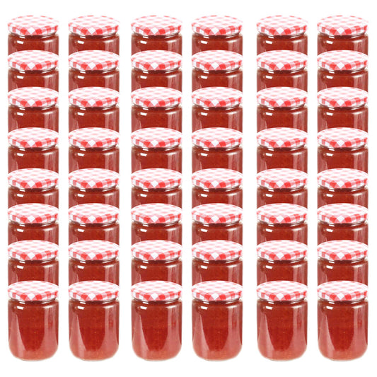 Frascos de vidro com tampas brancas e vermelhas 48 pcs 230 ml