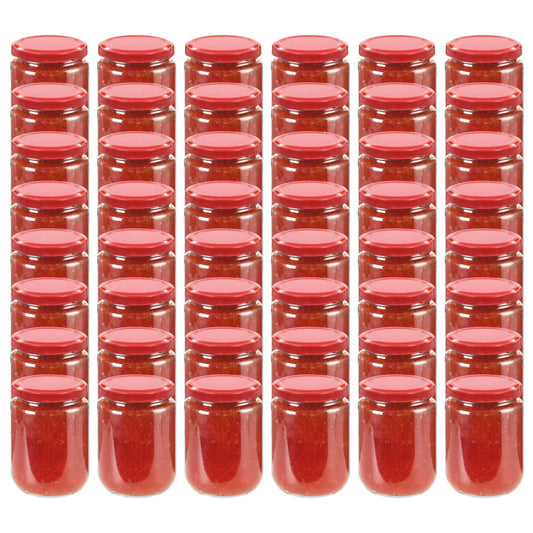 Frascos de vidro com tampas vermelhas 48 pcs 230 ml