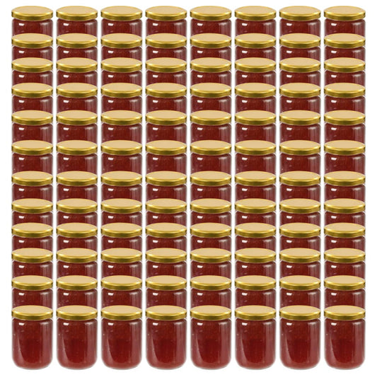 Frascos de vidro com tampas douradas 96 pcs 230 ml