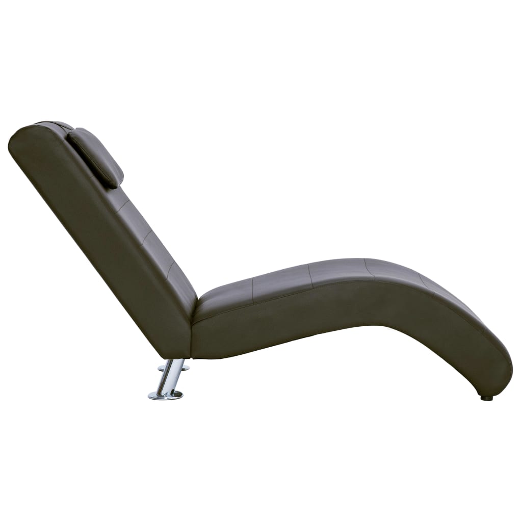 Chaise lounge com almofada couro artificial castanho