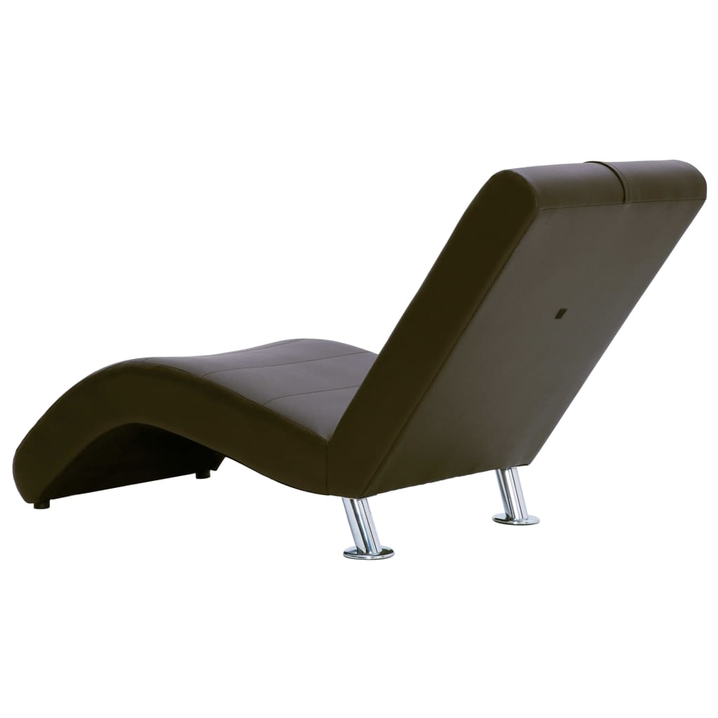 Chaise lounge com almofada couro artificial castanho