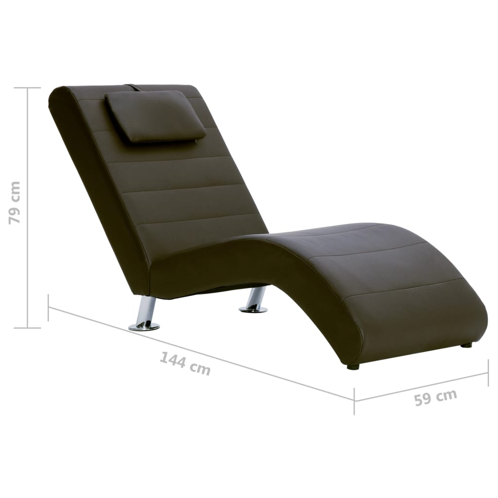 Chaise lounge com almofada couro artificial castanho