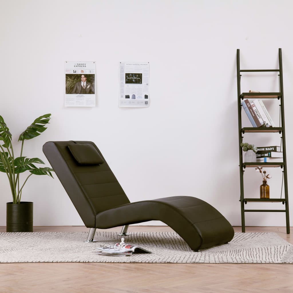 Chaise lounge com almofada couro artificial castanho