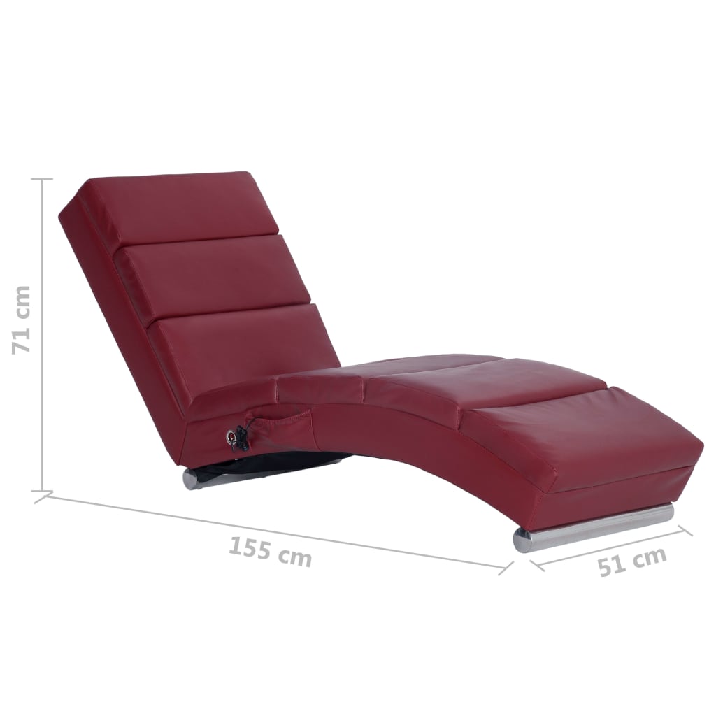 Chaise longue de massagens couro artificial vermelho tinto