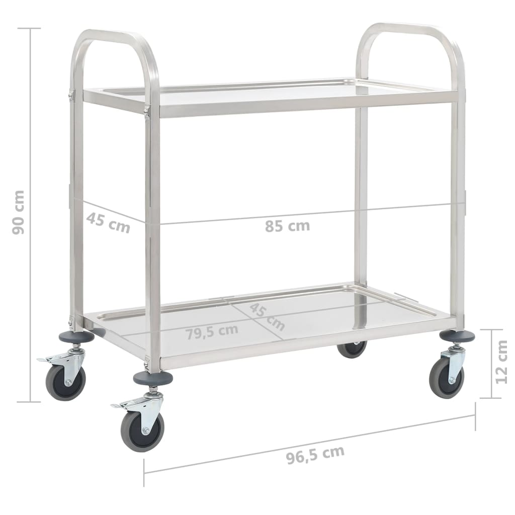 Carrinho de cozinha de 2 níveis 96,5x55x90 cm aço inoxidável