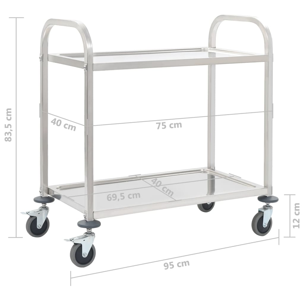 Carrinho de cozinha de 2 níveis 95x45x83,5 cm aço inoxidável