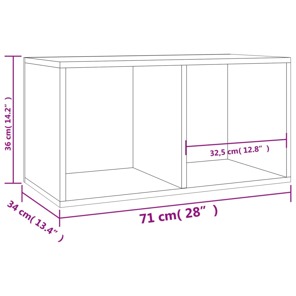 Caixa discos vinil 71x34x36cm derivados madeira carvalho sonoma