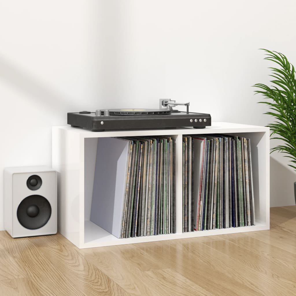 Caixa discos vinil 71x34x36cm derivado madeira branco brilhante