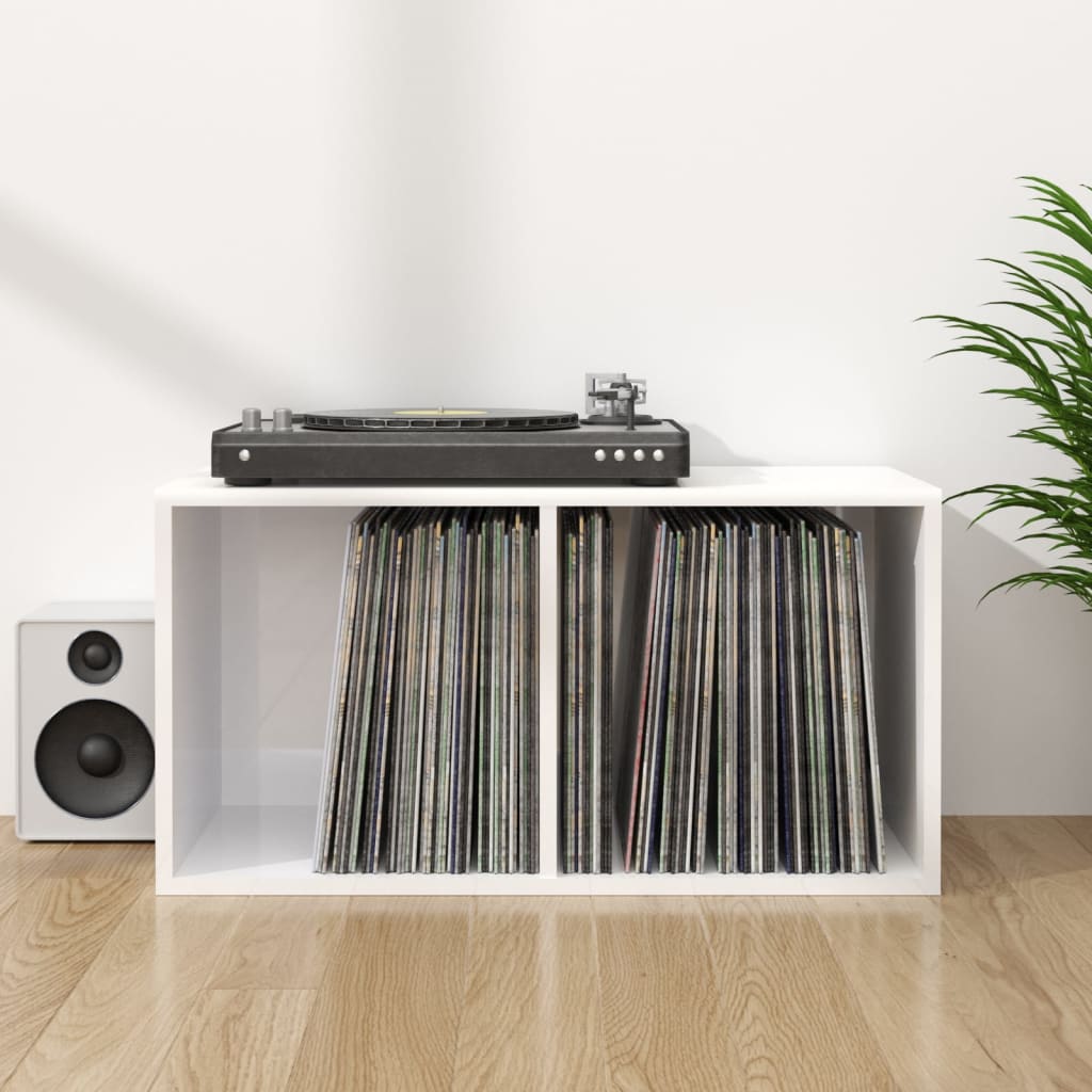 Caixa discos vinil 71x34x36cm derivado madeira branco brilhante