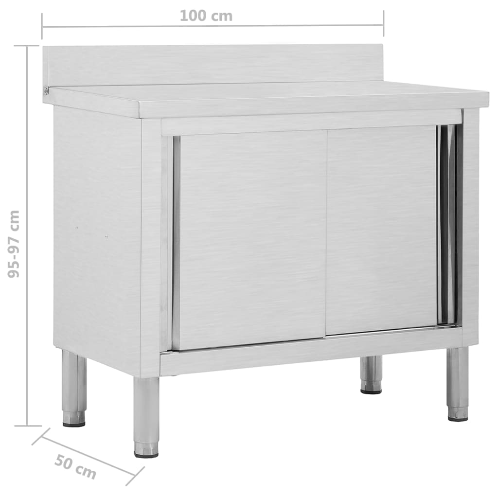 Mesa trabalho c/ portas correr 100x50x(95-97)cm aço inoxidável